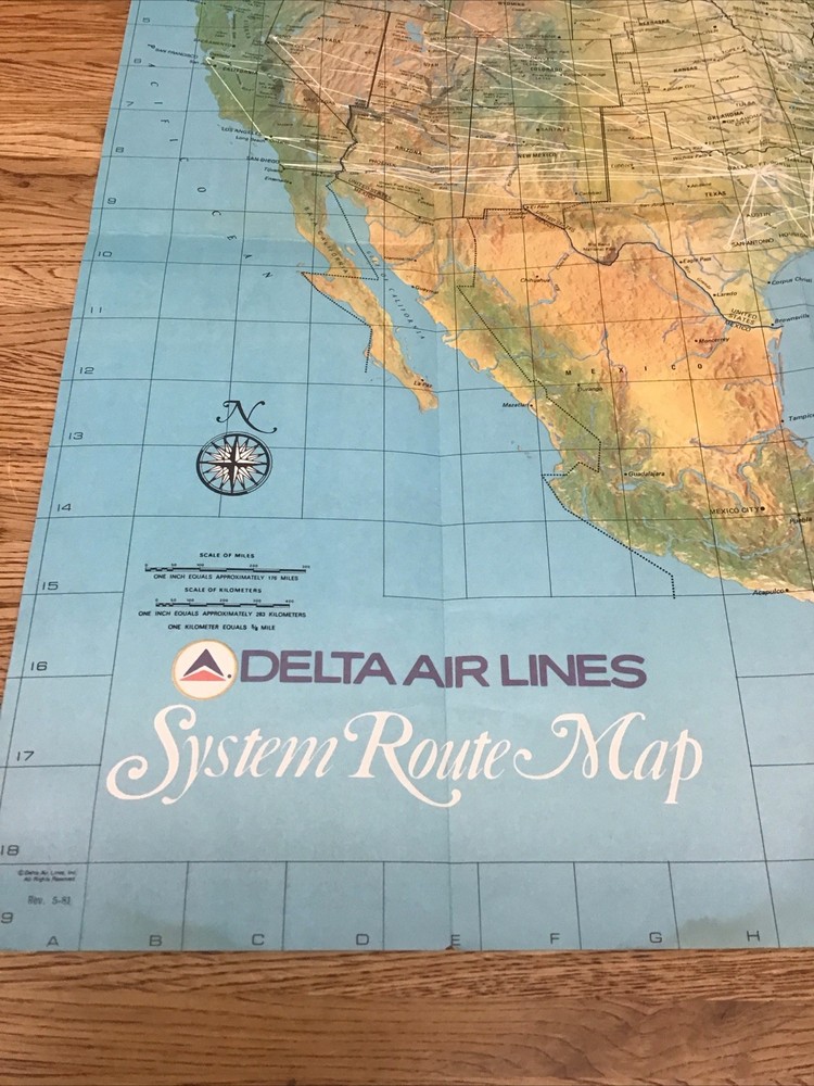Vintage Delta Air Lines System Route Map With Postcard EUC A-3