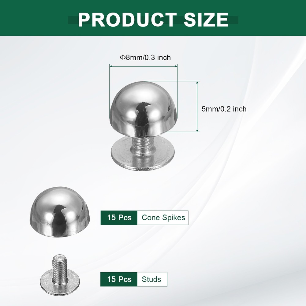 15 Pcs Round Studs Rivets, 8mm Metal Decoration Screw Back Studs, Silver