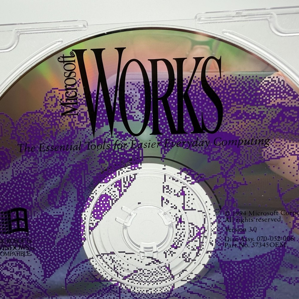 Vintage 1994 Microsoft Works Version 3.0 Software CD-ROM Windows OEM PC