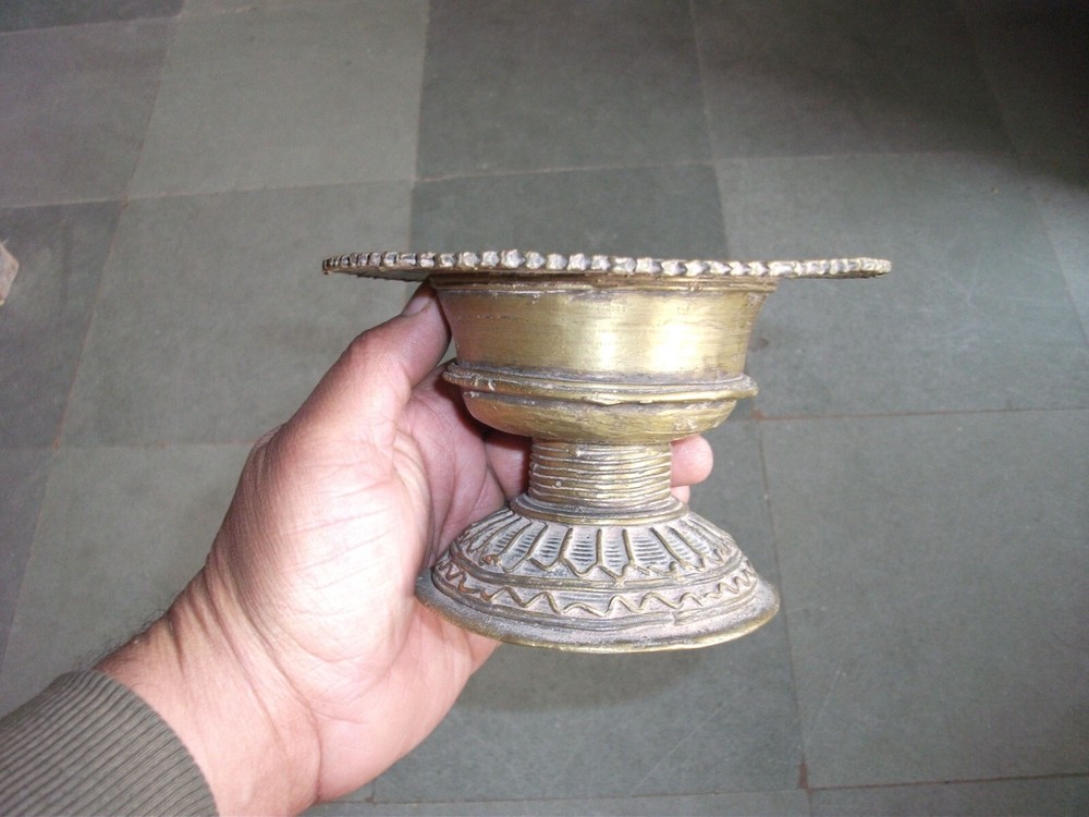 Vintage Brass Handcrafted Lines Engraved Unique Shape Solid Bowl
