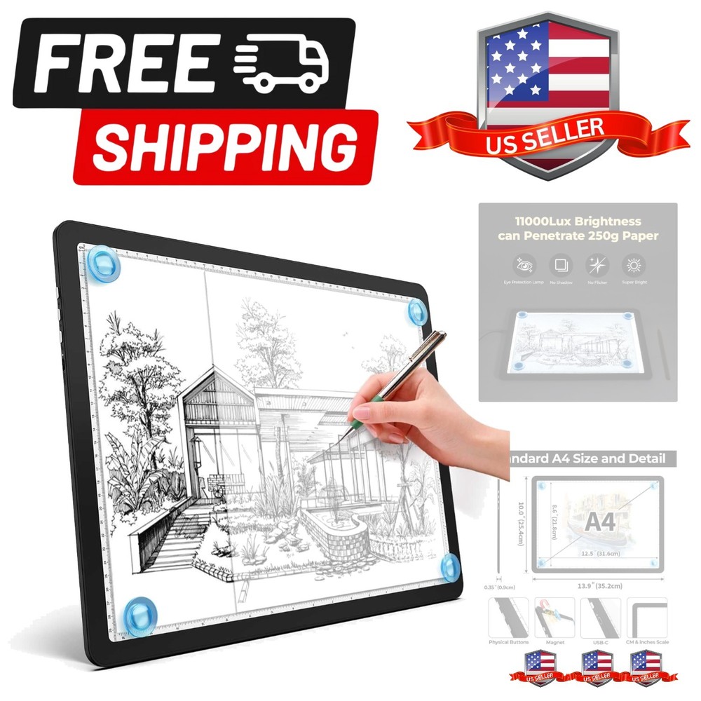 A4 LED Copy Board Light Tracing Box,Super Bright Magnetic Light pad with Side...