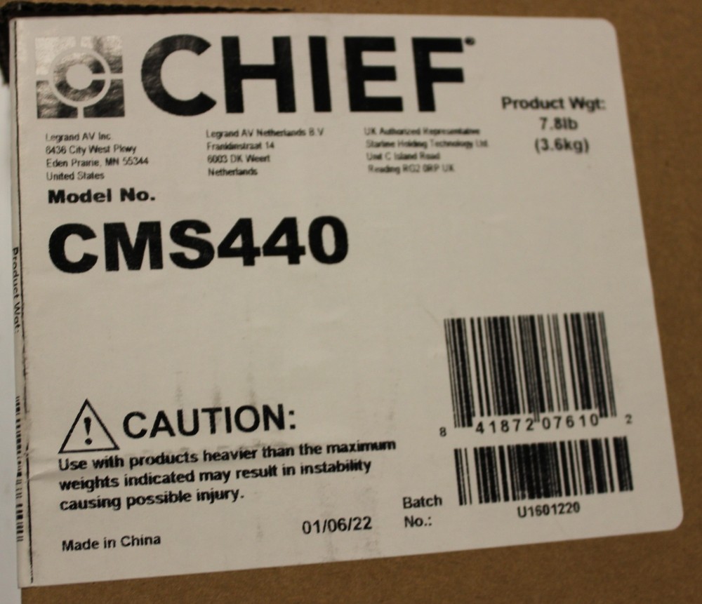 Chief CMS440 Speed-Connect Above Tile Suspended Ceiling Projector Mount, White