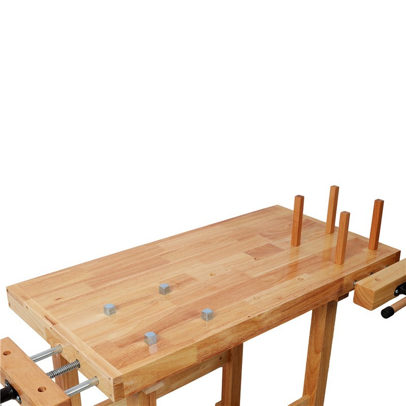 40" Rubber Wood Workbench 330LBS Load Work Table w/ Adjustable Handle for Garage