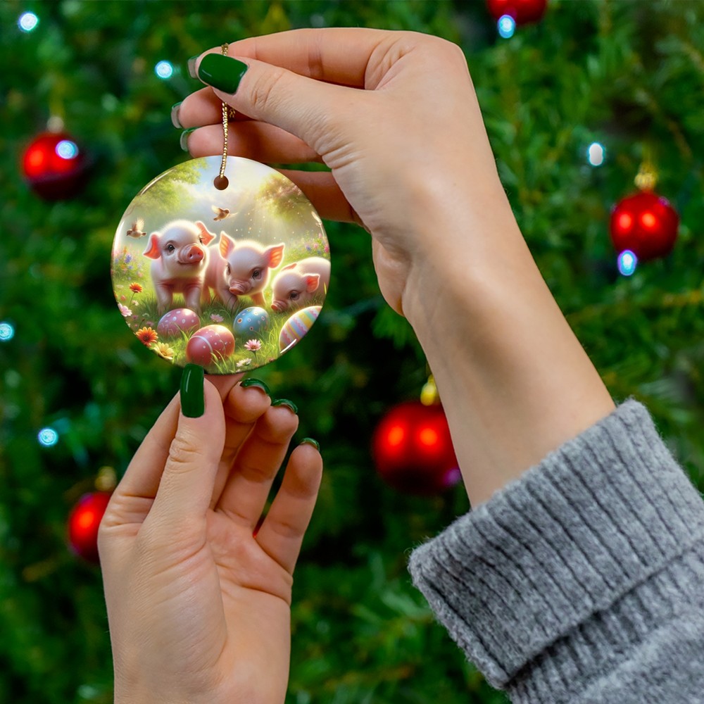 Cute Easter Pigs Ceramic Ornament