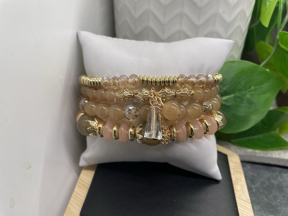 4” PC Handmade Boho  Beaded Stackable 7” Plus Stretch Bracelet Set New B4786