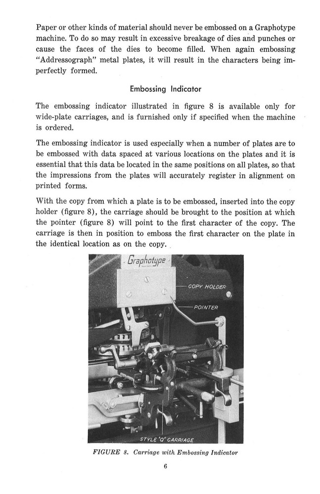 Instructions For Operating Class 6300 Graphotype Owners MANUAL