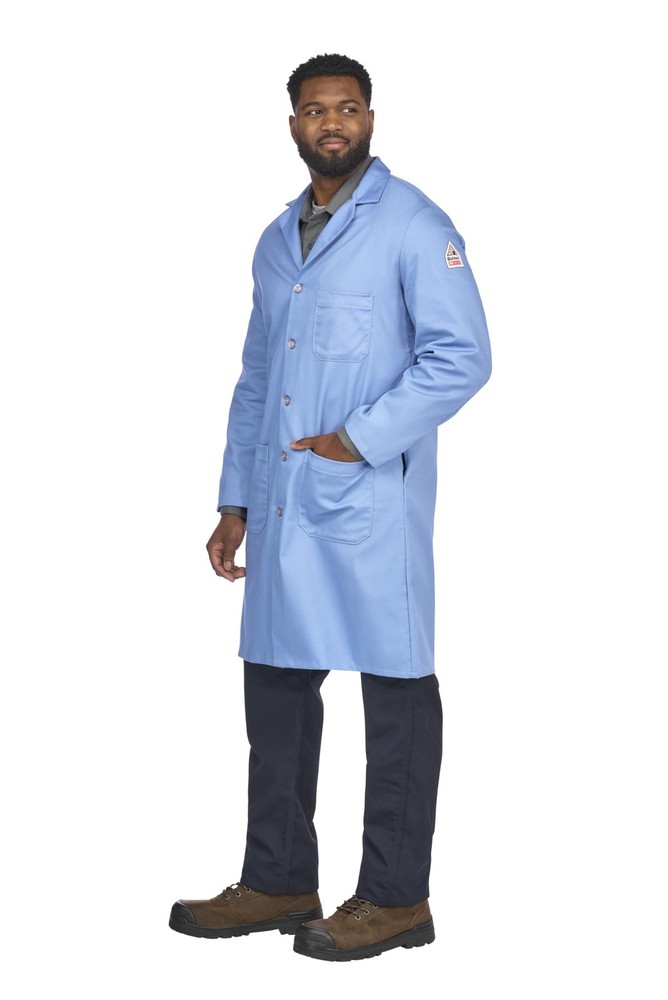 Bulwark Flame Resistant 7oz Cotton Lapel Collar Lab Coat Large Light Blue