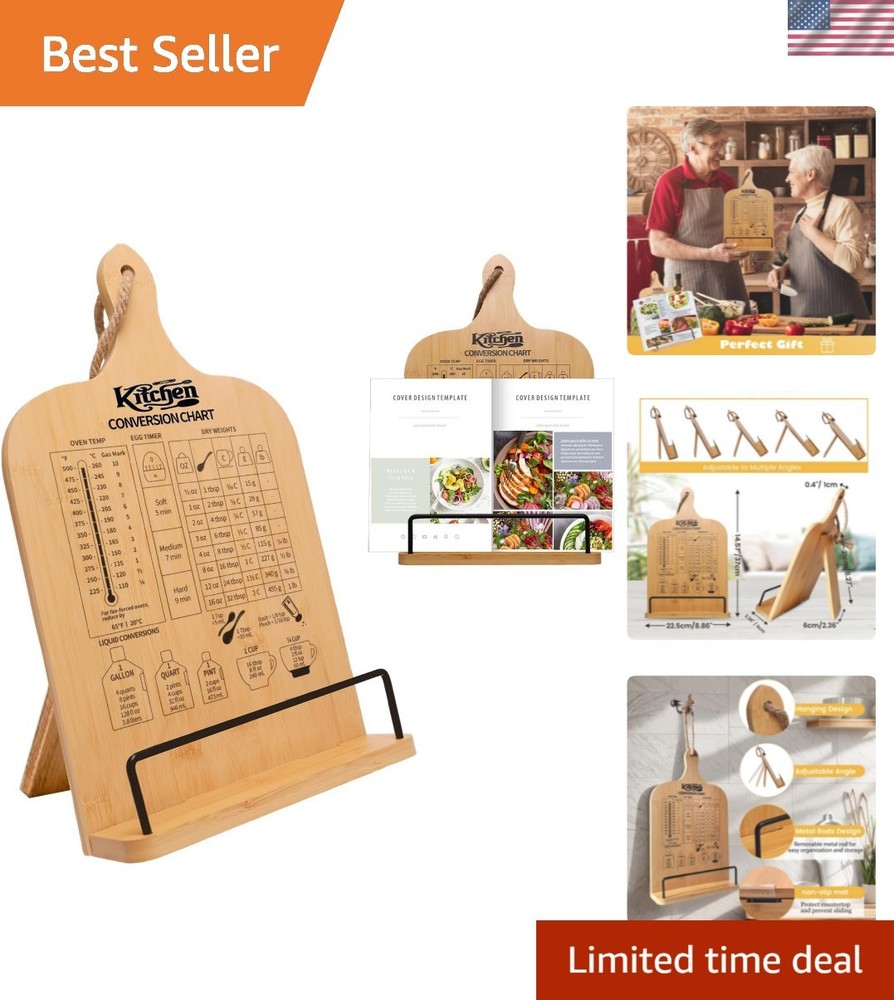 Compact Bamboo Cookbook Holder - Adjustable and Space-Saving Kitchen Essential
