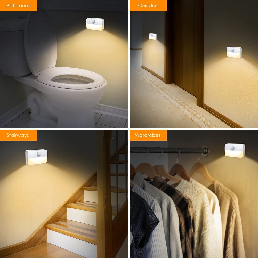 【2 Pack】Motion Sensor Night Light Stick-On Motion Sensor Lights Indoor Batter...