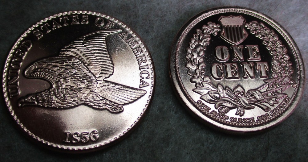 Three 1 OZ Copper Rounds 1856 Flying Eagle  #14