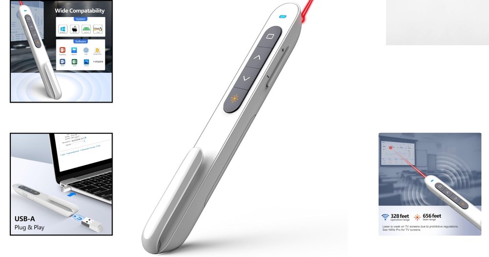N27 White Presentation Clicker - Customizable Remote for PowerPoint Excellence