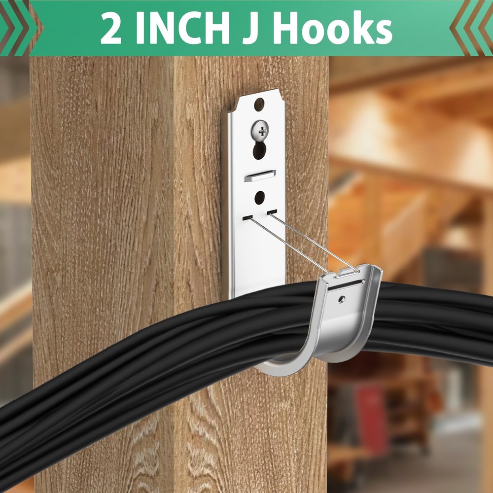 100 Pack 2 Inch Cable Support J Hook Wall Mount J Hook with Retainer Clip, Ga...