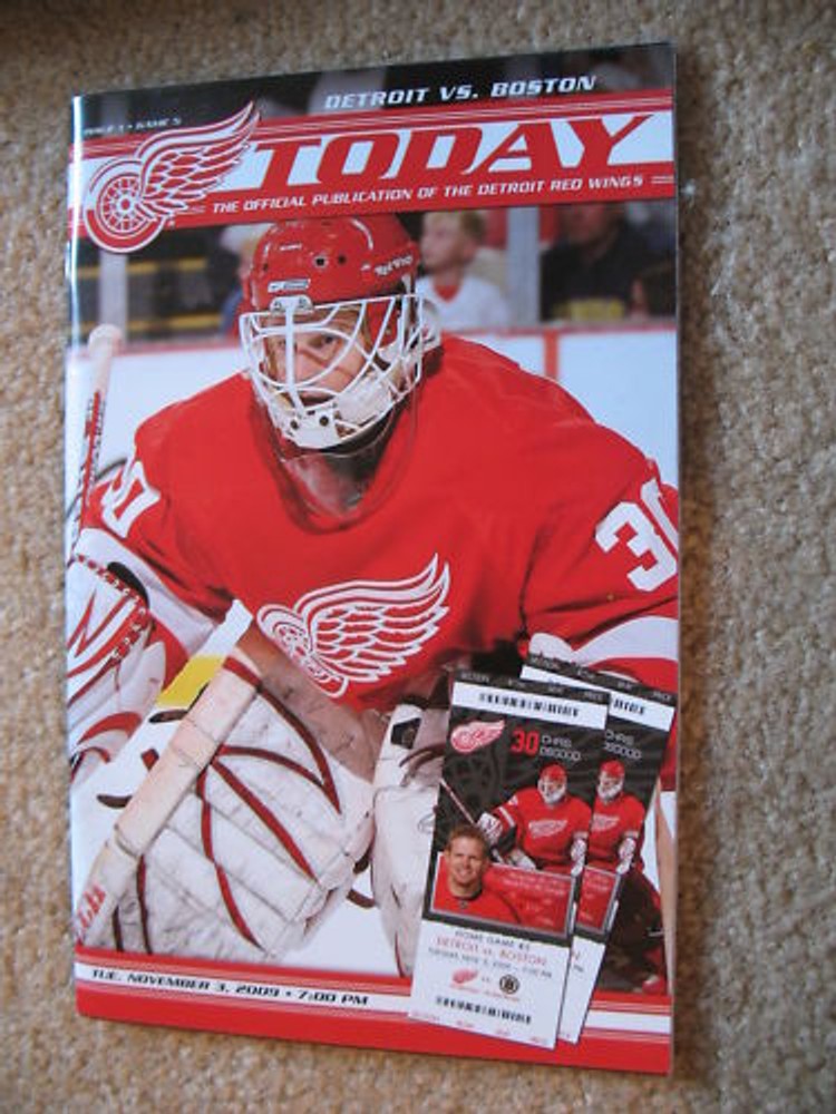 RED WINGS VS BOSTON BRUINS NOV 3 2009 PROGRAM OSGOOD