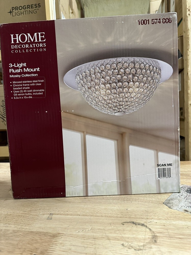 HDC Mosby 15 in. 3-Light Mirrored Stainless Steel Flush Mount