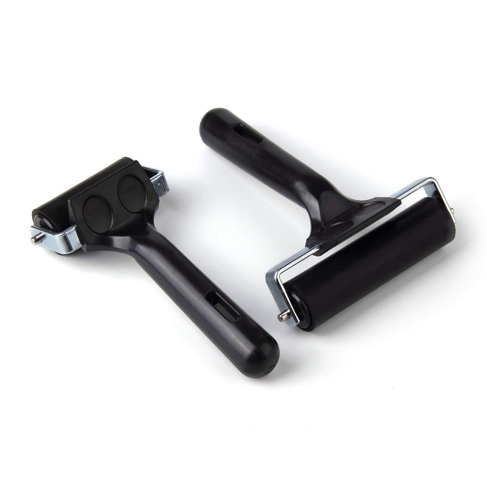 2 Rubber Rollers 4 and 2.2 Inch Hard Rubber for Printmaking Black DIY Tools