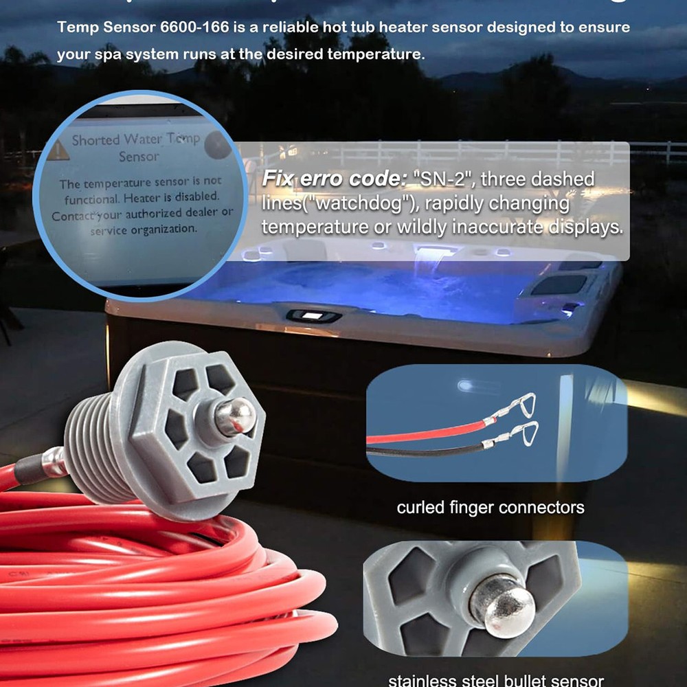 for Jacuzzi Sundance Spa Temperature Sensor Curled Finger Temp Sensor 6600-166
