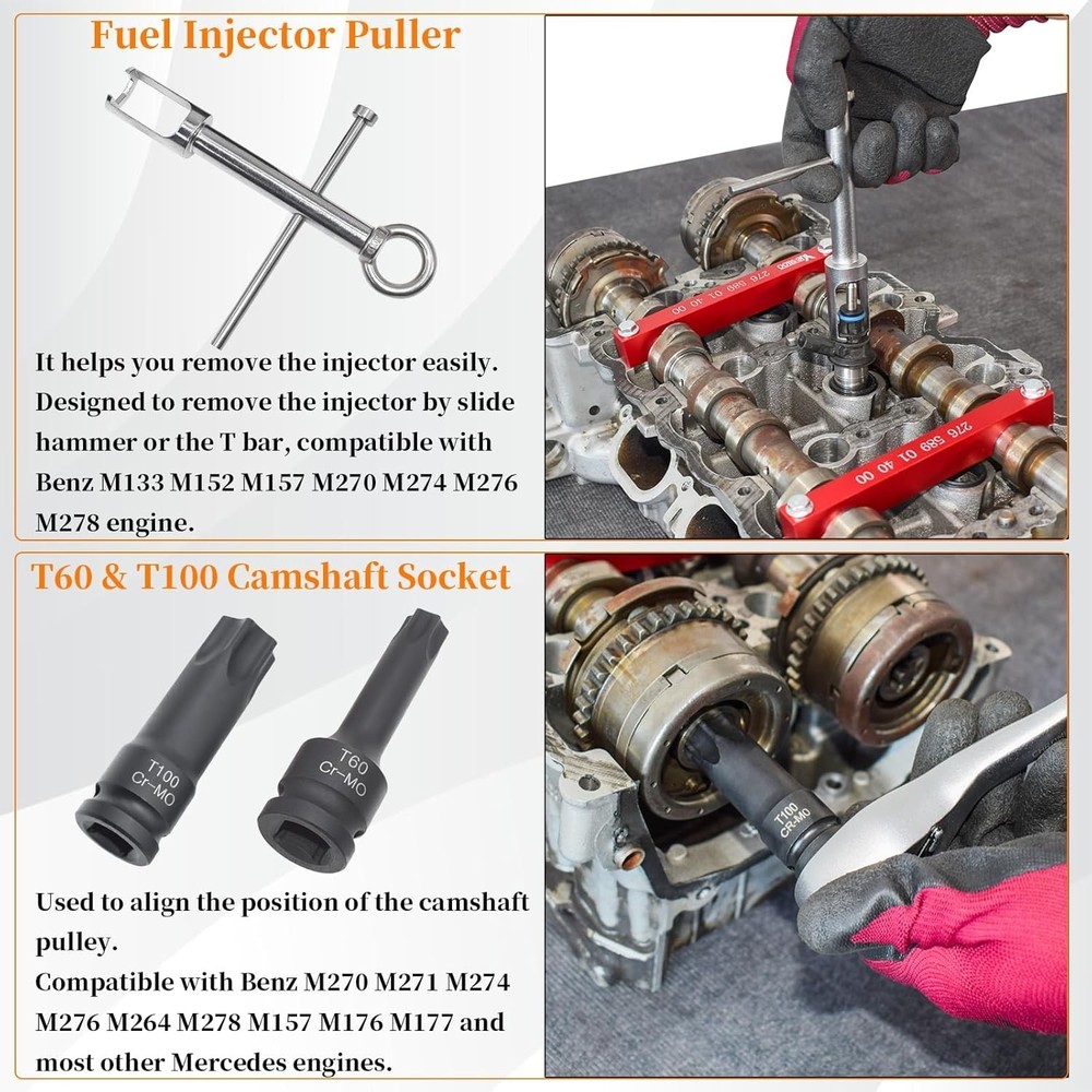 Engine Timing Tool Kit with Camshaft Adjusters and Fuel Injector Puller