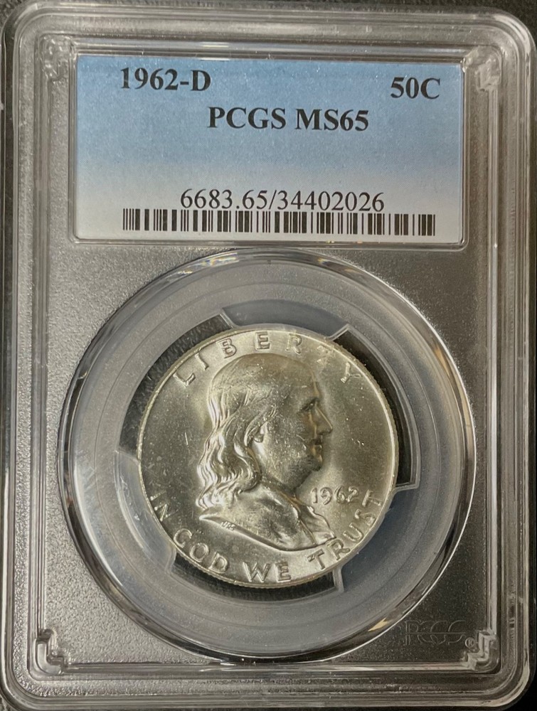 1962D Franklin Half Dollar PCGS graded MS65 blast white very nice !
