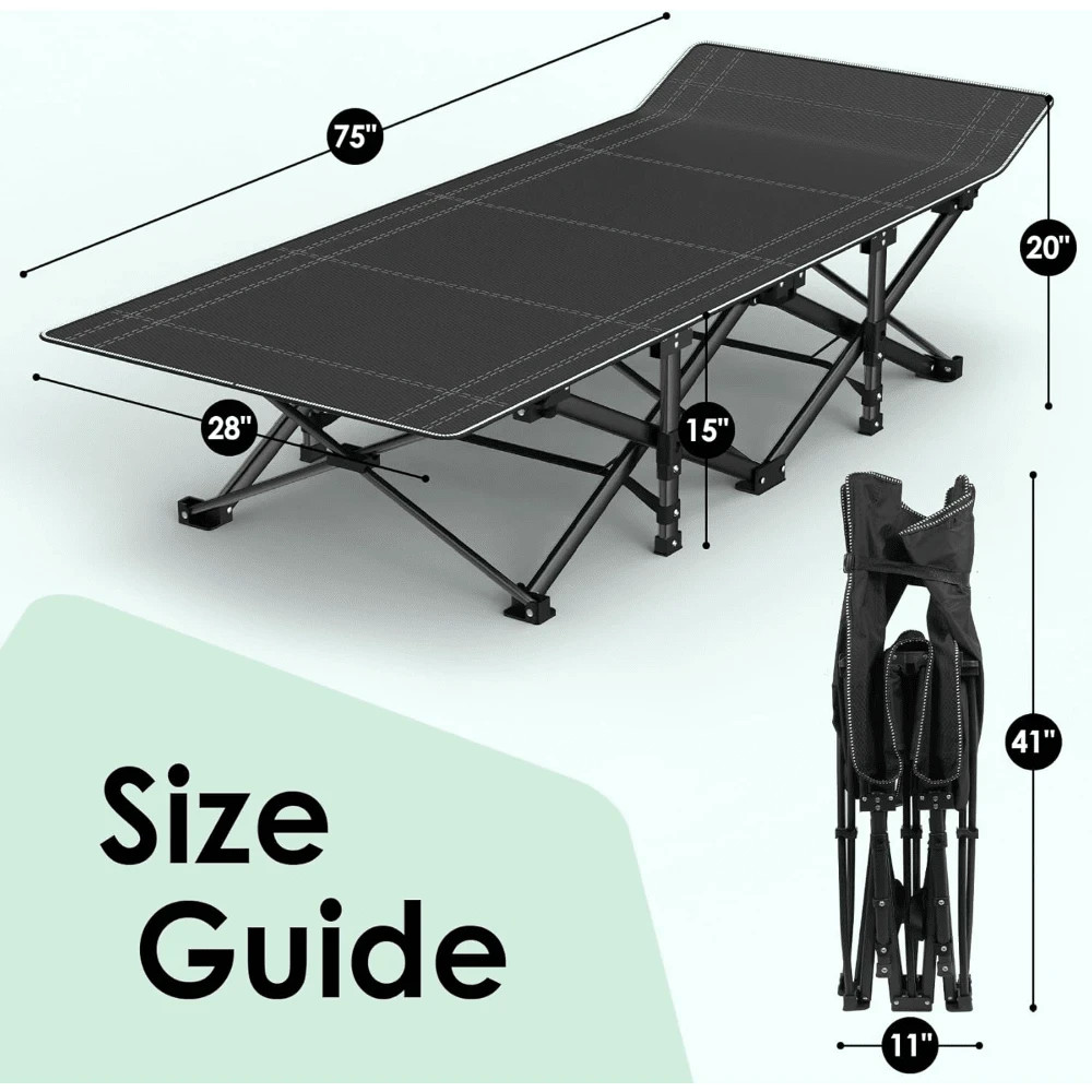 Oversized Folding Camping Cot, 500lb Heavy Duty 1200D, No Mat/Bag