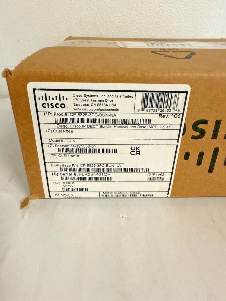 Cisco 6825 Cordless DECT Bundle CP-6825-3PC-BUN-NA Handset + Base New