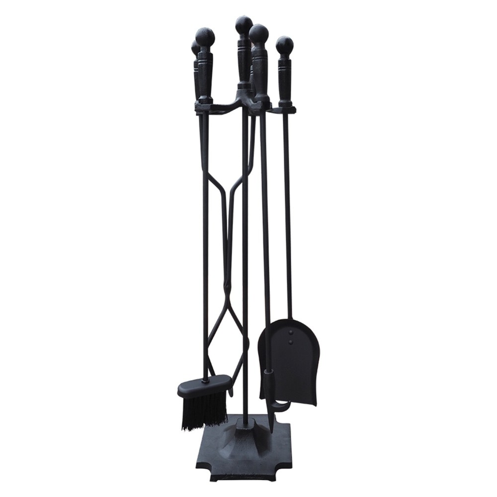 5 Pcs Iron Fireplace Tools Set in Handle Wrought Iron; Black