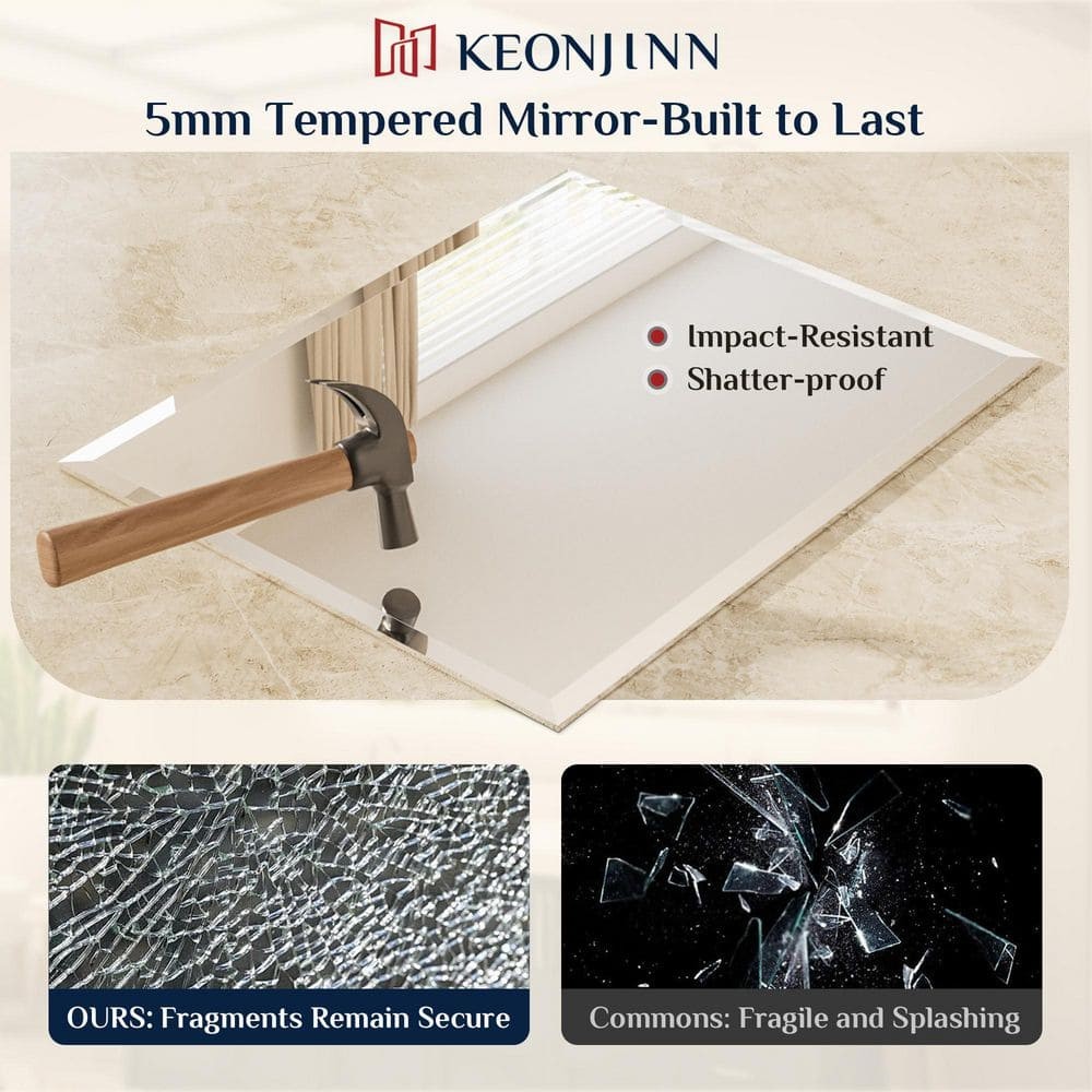 KeonJinn 24" W x 32" H Rectangular Beveled Frameless Wall Mount Bathroom Vanity