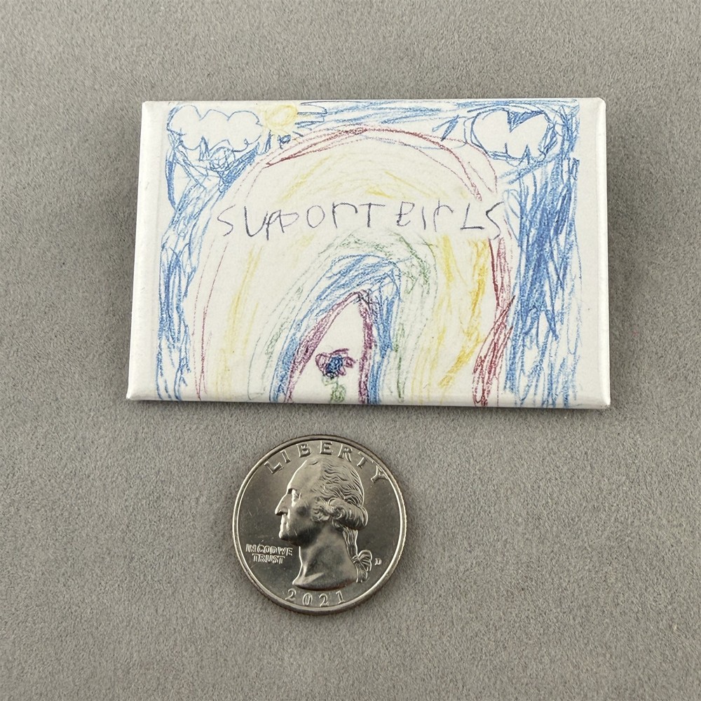 Support Girls Hand Drawn Rainbow Flower Rectangle Pinback Button #61257