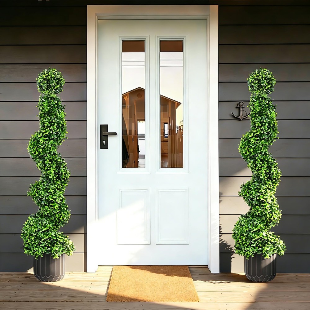 2 Pack 3FT Artificial Spiral Topiary Trees, Realistic Boxwood Trees, Evergree...