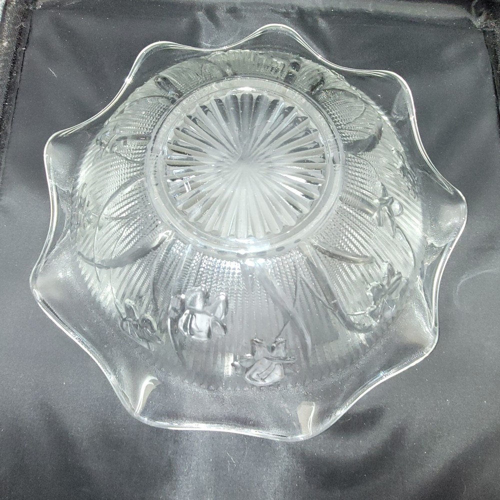 Bowl Console Jeannette Iris Herringbone Ruffled Edge Clear Glass