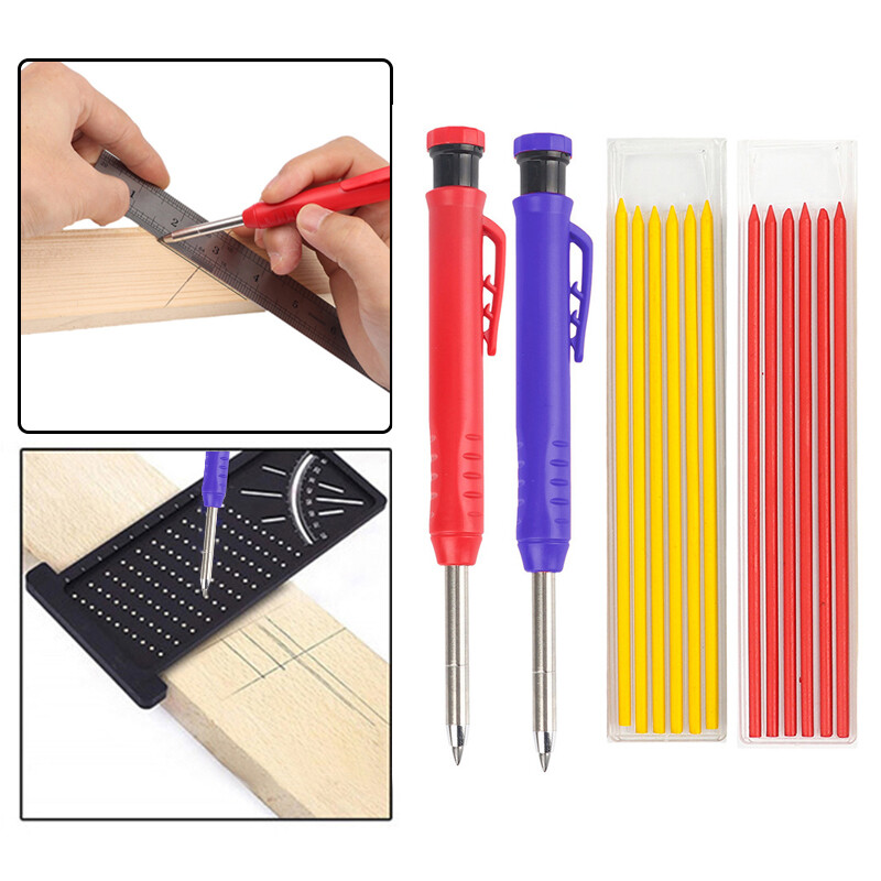 Solid Carpenter Pencil 6Refill Leads forConstruction Built-in Sharpener Drawing✔