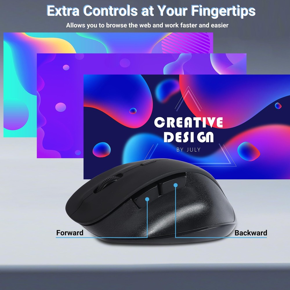 Black Wireless Mouse 2.4G Ergonomic Optical 5 Button DPI Adjustable USB PC