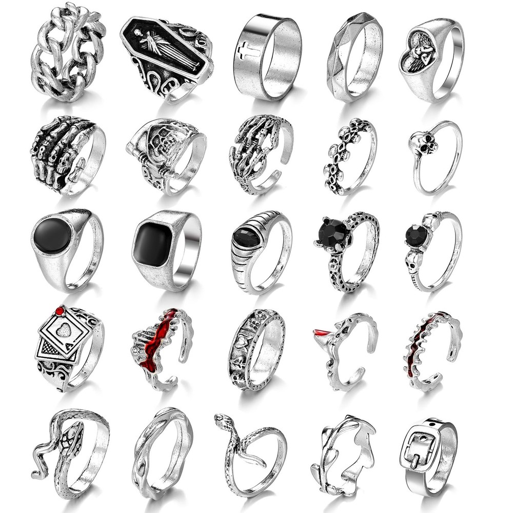IFKM 25PCS Vintage Silver Knuckle Rings Set for Women, Stackable Joint