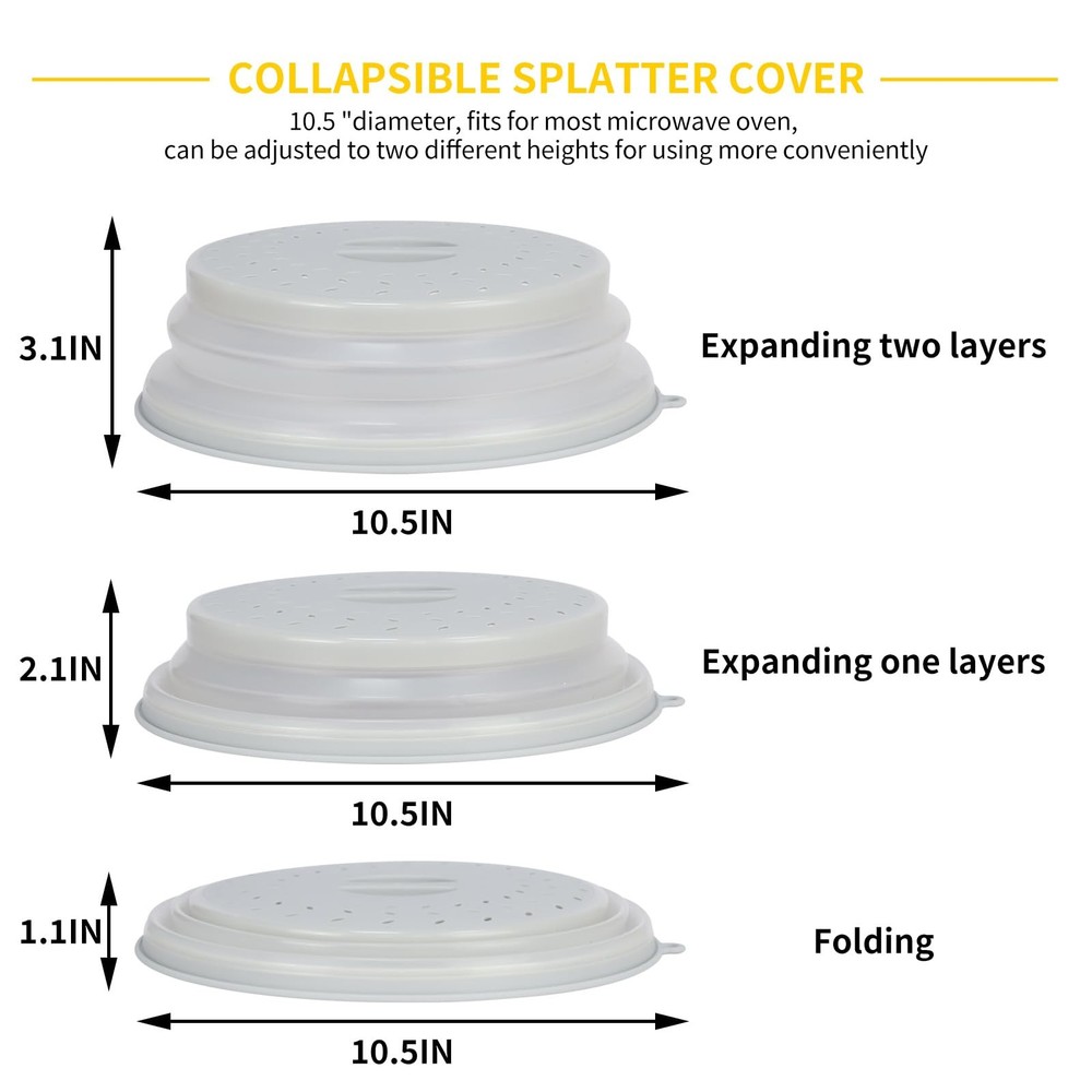 2 PACK Collapsible Microwave Splatter Cover with Handle Vented White and Grey