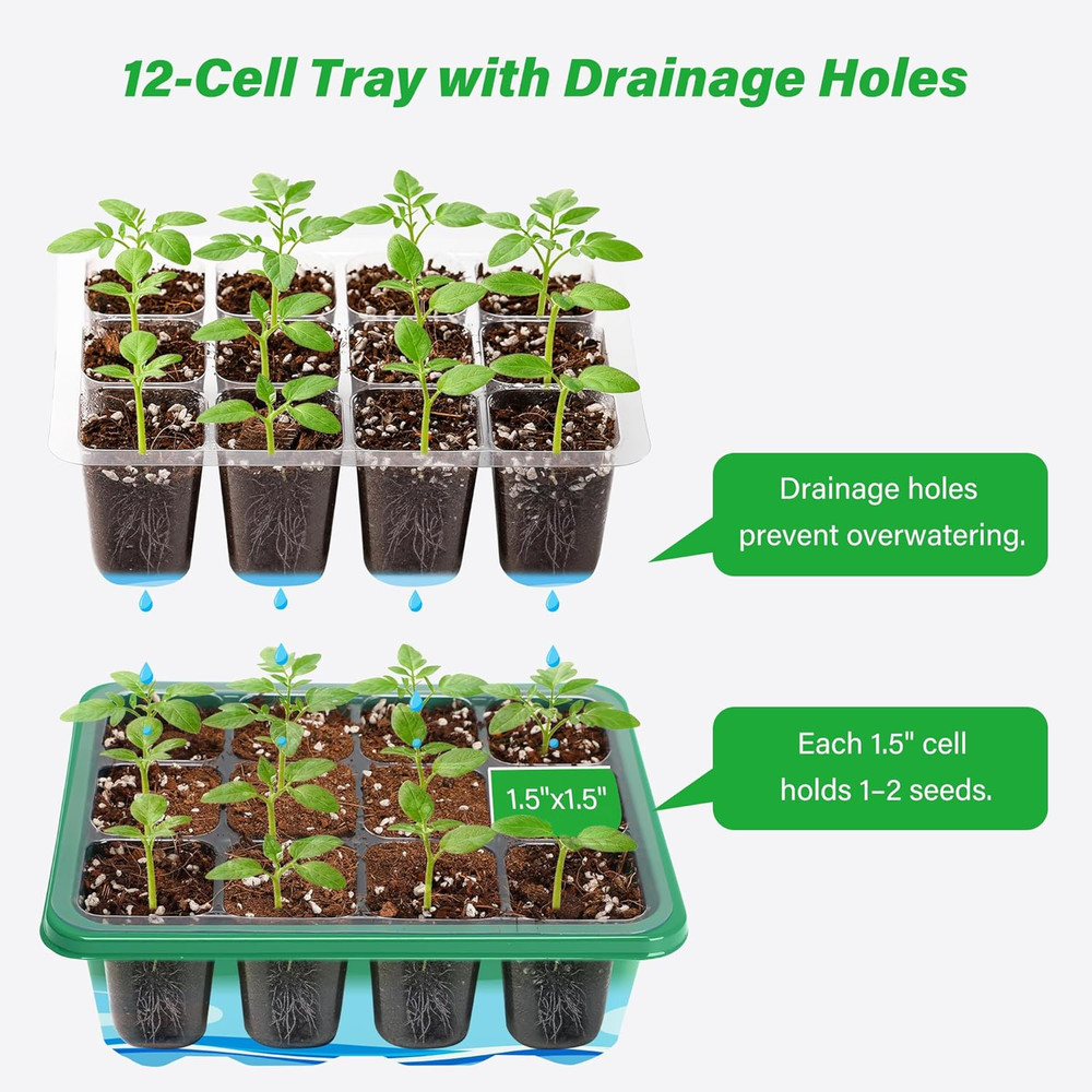 5-Pack Seed Starter Trays, Seed Starter Kit with Adjustable Humidity Dome and Ba