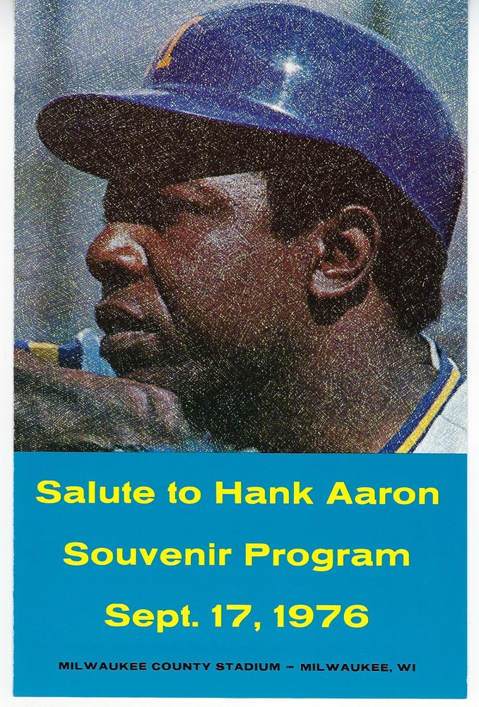 1976 BREWERS Hank Aaron Night program Milwaukee HR King County Stadium MINT