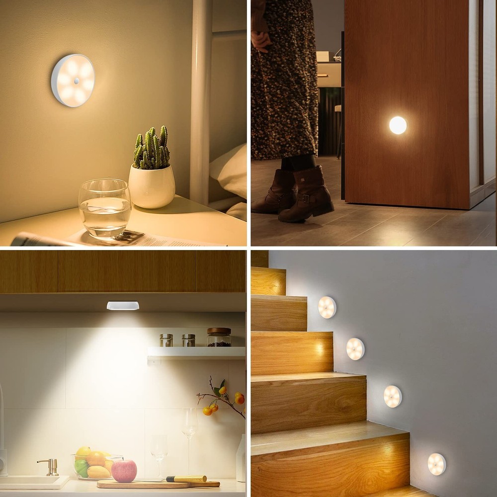 Warm Color LED Closet Lights Wireless Motion Sensor Puck Light, USB Rechargea...