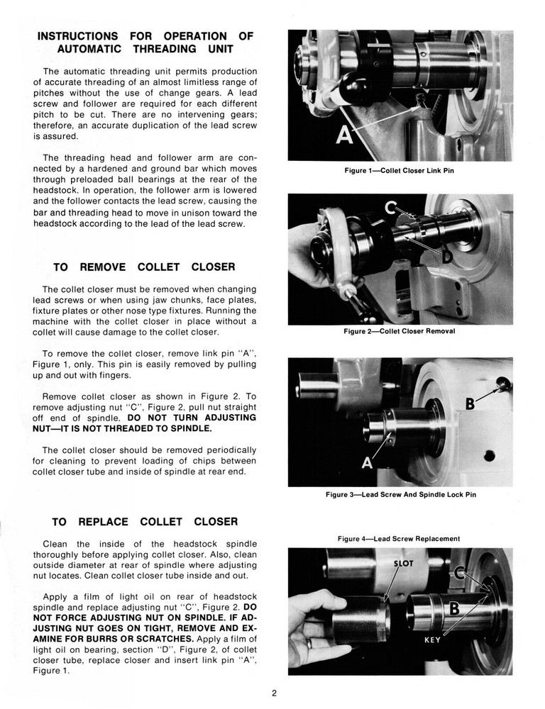 Hardinge Auto Thread Unit on HC Super Precision Chucker Operator Manual #1446