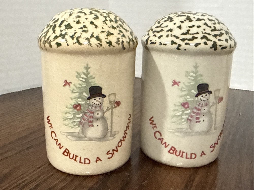We Can Build a Snowman 5 Pc Stoneware Table Top Set With Box Missing Spoon Rest