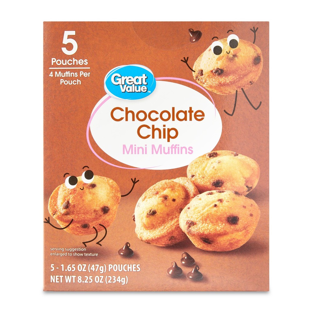 Great Value Chocolate Chip Mini Muffins, 8.25 Oz (5 Count)