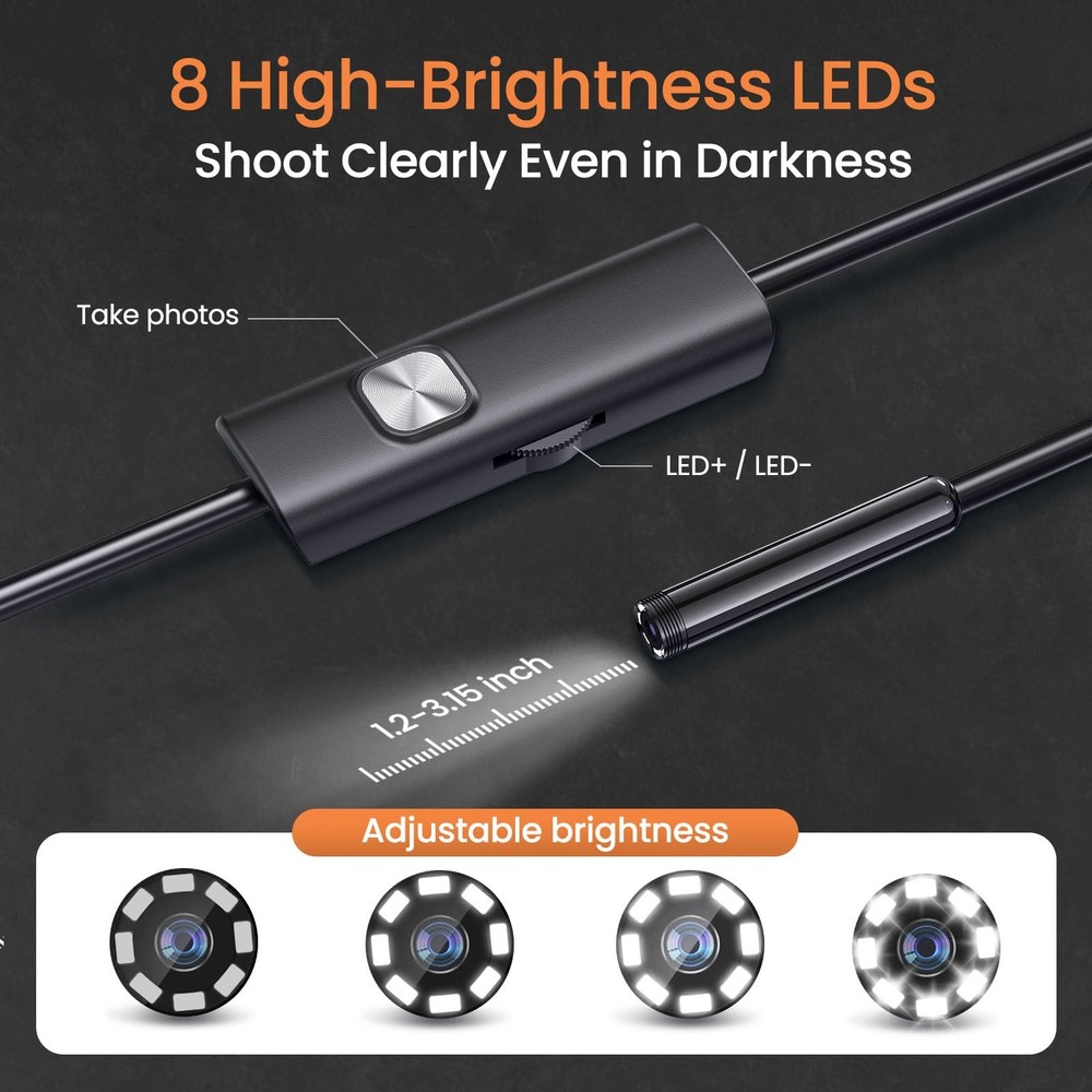 Endoscope Camera with Light, HD Borescope with Dimmable LED, Endoscope Camera...