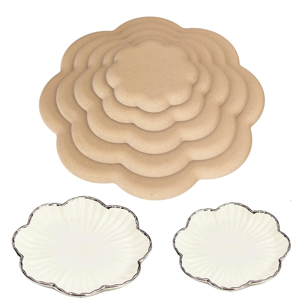 Pottery Molds Flower Plate Making Kit 5pc MDF Handbuilding Ceramic Forms