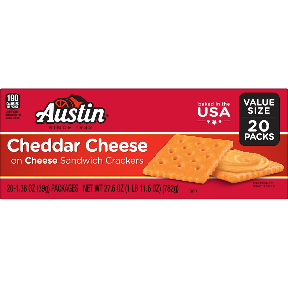 20 Cheddar Cheese Sandwich Crackers, Single Serving Snack Crackers