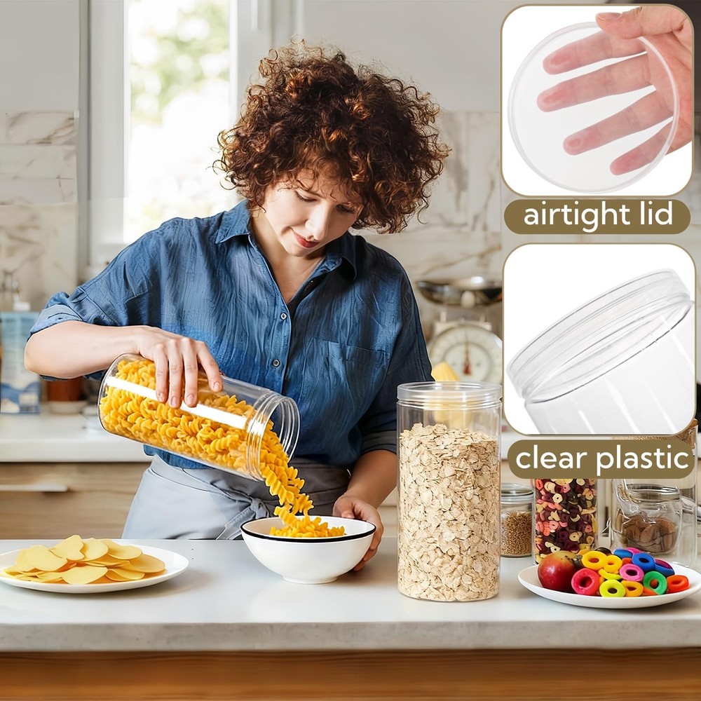 8 Pack Clear Plastic Jars with Lid, 46 OZ Round Candy Storage Jars, Empty Lar...