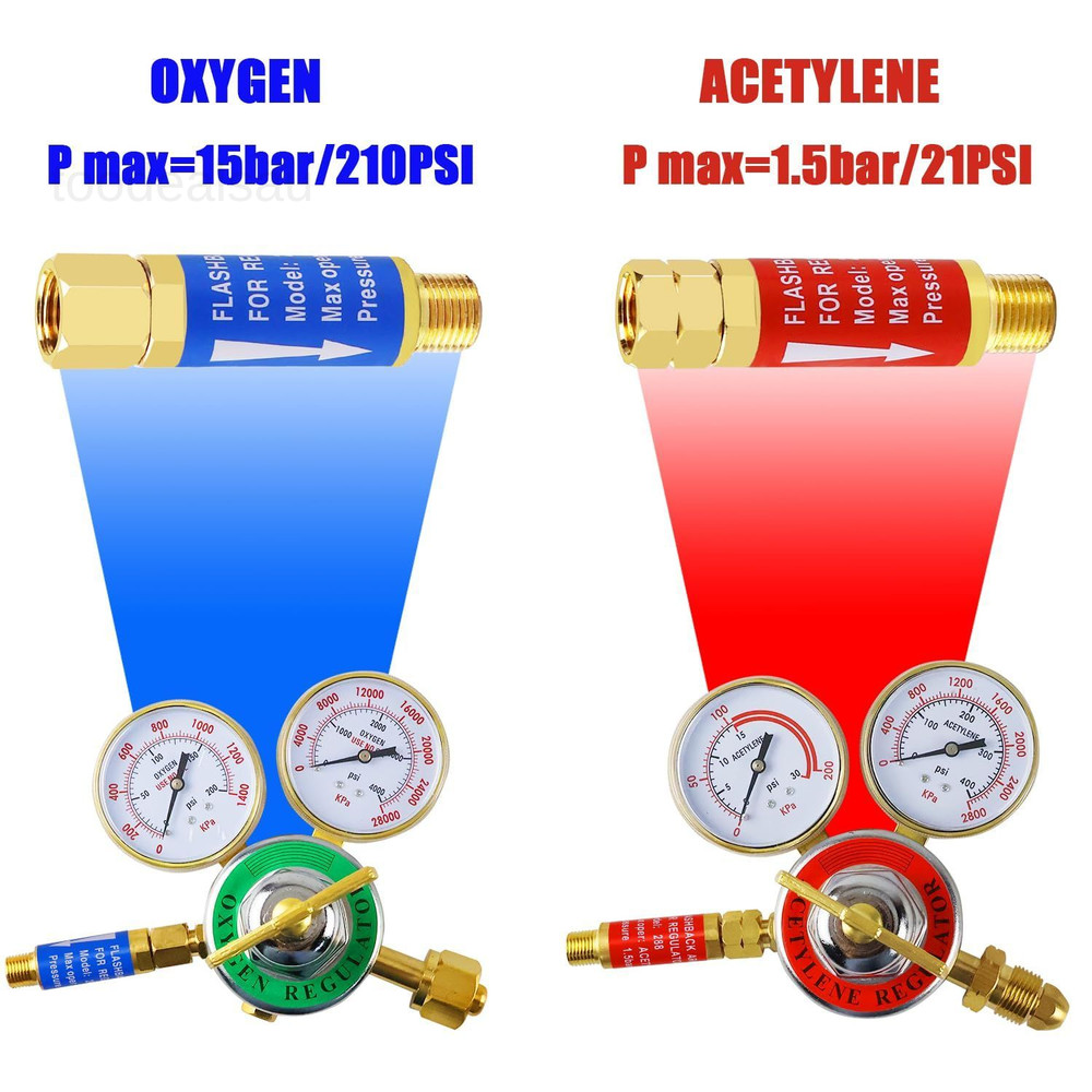 Oxygen Acetylene Flashback Arrestors Set 2-Set Regulator End 9/16-18 Threads B