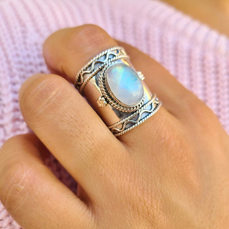 Moonstone Ring 925 Sterling silver Band &Statement Ring Handmade Ring All Size