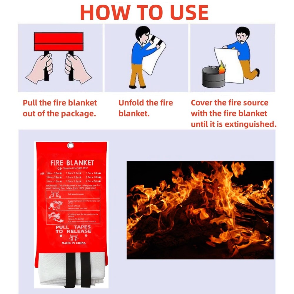 Fire Blanket 40"x40" - Reusable Emergency Fire Suppression for Kitchen, Grill...