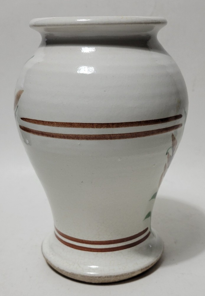 Signed Studio Pottery Art Vase Has With Floral Design