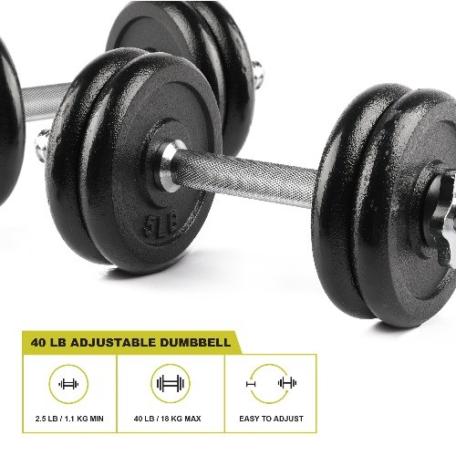 40lb Adjustable Dumbbell Set, Chrome & Black