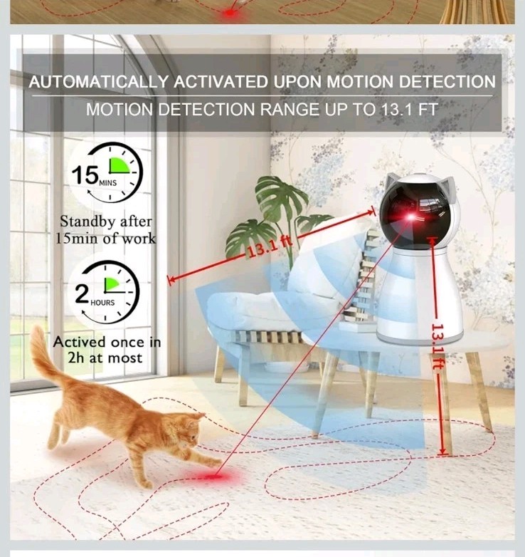 Motion-Activated Interactive Cat Pet Toy Red Dot Pointer Rechargeable Automatic