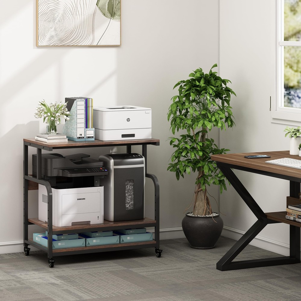 32.3" Wide Extra Large Printer Stand, 3 Tier Printer Table with Adjustable St...